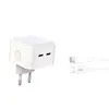 МЕРЕЖЕВИЙ ЗАРЯДНИЙ ПРИСТРІЙ XO L102 (EU) 35W DUAL TYPE-C PORT FAST CHARGER WITH LIGHTNING CABLE (NB113), БІЛИЙ
