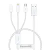 КАБЕЛЬ 3IN1 BASEUS SUPERIOR SERIES FAST CHARGING DATA CABLE USB-A TO (LIGHTNING, MICRO, TYPE-C) 3.5A 0.5M, БІЛИЙ P10320105221-01