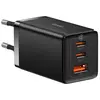 МЕРЕЖЕВИЙ ЗАРЯДНИЙ ПРИСТРІЙ BASEUS GAN5 PRO FAST CHARGER 2C+U 65W EU CABLE TYPE-C TO TYPE-C 1M, ЧОРНИЙ CCGP120201