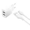 МЕРЕЖЕВИЙ ЗАРЯДНИЙ ПРИСТРІЙ XO L109 (EU) DUAL USB-A 2.4A CHARGER WITH TYPE-C CABLE, БІЛИЙ