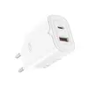 МЕРЕЖЕВИЙ ЗАРЯДНИЙ ПРИСТРІЙ XO L130 (EU) PD30W, QC18W (1TYPE-C+1USB-A) FAST CHARGING CHARGER, БІЛИЙ