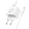МЕРЕЖЕВИЙ ЗАРЯДНИЙ ПРИСТРІЙ BOROFONE BAS11A ERUDITE SINGLE PORT 1USB, 2.1A + CABLE MICRO, БІЛИЙ