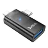 ПЕРЕХІДНИК HOCO UA36E IP MALE, C MALE TO USB FEMALE OTG 2IN1 TRANSPARENT ADAPTER, ЧОРНИЙ