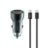 АВТОМОБІЛЬНИЙ ЗАРЯДНИЙ ПРИСТРІЙ XO CC60 SMART TRANSPARENT CAR CHARGER A30+C30 SIMULTANEOUS 60W+TYPE-C CABLE, ЧОРНИЙ