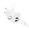 МЕРЕЖЕВИЙ ЗАРЯДНИЙ ПРИСТРІЙ HOCO C141A SMART DUAL-PORT CHARGER SET 5V, 2.1A + TYPE-C CABLE, БІЛИЙ
