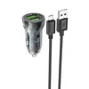 АВТОМОБІЛЬНИЙ ЗАРЯДНИЙ ПРИСТРІЙ HOCO Z47 TRANSPARENT DISCOVERY EDITION 2USB, 20W, QC3.0 + MICRO CABLE, ЧОРНИЙ