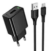 МЕРЕЖЕВИЙ ЗАРЯДНИЙ ПРИСТРІЙ HOCO CS91A LEADER SINGLE-PORT CHARGER SET (TYPE-C), (EU) 2,1A, ЧОРНИЙ