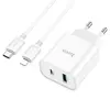 MR3_254091 Мережевий зарядний пристрій hoco c80a (1usb 3a qc3.0, 1 pd type-c 20w), кабель pd type-c to lightning білий 