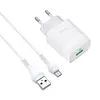 MR3_116020 Мережевий зарядний пристрій hoco c72q glorious qc3.0 18w 1usb, кабель micro білий 