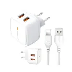 МЕРЕЖЕВИЙ ЗАРЯДНИЙ ПРИСТРІЙ XO L61 12W 2USB PORT 2.4A CHARGER WITH LIGHTNING CABLE, БІЛИЙ