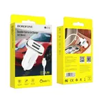 АВТОМОБІЛЬНИЙ ЗАРЯДНИЙ ПРИСТРІЙ BOROFONE BZ12 LASTING 2USB, 2.4A+ CABLE MICRO, БІЛИЙ