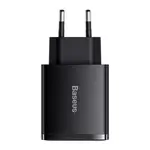 МЕРЕЖЕВИЙ ЗАРЯДНИЙ ПРИСТРІЙ BASEUS COMPACT QUICK CHARGER 2U+C 30W EU, ЧОРНИЙ CCXJ-E01