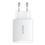 МЕРЕЖЕВИЙ ЗАРЯДНИЙ ПРИСТРІЙ BASEUS COMPACT QUICK CHARGER 2U+C 30W EU, БІЛИЙ CCXJ-E02