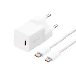 МЕРЕЖЕВИЙ ЗАРЯДНИЙ ПРИСТРІЙ BASEUS GAN5 FAST CHARGER (MINI) 1C 30W EU CABLE TYPE-C TO TYPE-C 1M, БІЛИЙ P10110902213-00