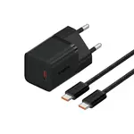 МЕРЕЖЕВИЙ ЗАРЯДНИЙ ПРИСТРІЙ BASEUS GAN5 FAST CHARGER (MINI) 1C 30W EU CABLE TYPE-C TO TYPE-C 1M, ЧОРНИЙ P10110902113-00