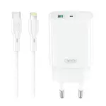 МЕРЕЖЕВИЙ ЗАРЯДНИЙ ПРИСТРІЙ XO CE29 20W 1USB-A+1TYPE-C FAST CHARGER WITH LIGHTNING CABLE (NB-Q231A), БІЛИЙ