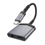 АДАПТЕР АУДІО HOCO LS39 TYPE-C TO TYPE-C+3.5 DIGITAL AUDIO CONVERTER 1.5M METAL, СІРИЙ