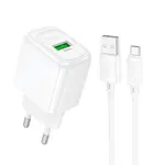 МЕРЕЖЕВИЙ ЗАРЯДНИЙ ПРИСТРІЙ HOCO CS52A SURPLUS SINGLE-PORT QC3.0 CHARGER + MICRO, БІЛИЙ