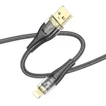 КАБЕЛЬ HOCO U121 GOLD STANDARD TRANSPARENT DISCOVERY EDITION CHARGING DATA CABLE LIGHTNING 1M, ЧОРНИЙ