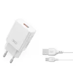 МЕРЕЖЕВИЙ ЗАРЯДНИЙ ПРИСТРІЙ XO L127 USB-A QC18W FAST CHARGING CHARGER WITH MICRO CABLE, БІЛИЙ