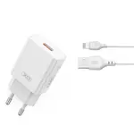 МЕРЕЖЕВИЙ ЗАРЯДНИЙ ПРИСТРІЙ XO L127 USB-A QC18W FAST CHARGING CHARGER WITH LIGHTNING CABLE, БІЛИЙ