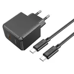 МЕРЕЖЕВИЙ ЗАРЯДНИЙ ПРИСТРІЙ HOCO CS13A OCEAN SINGLE PORT PD20W CHARGER SET (C TO C), ЧОРНИЙ