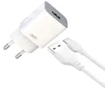 МЕРЕЖЕВИЙ ЗАРЯДНИЙ ПРИСТРІЙ XO L99 (EU) 2.4A HOME CHARGER WITH TYPE-C CABLE, БІЛИЙ (ДЕФ. ПАК)