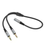 АДАПТЕР АУДІО HOCO UPA21 2IN1 3.5 AUDIO ADAPTER CABLE (FEMALE TO 2X MALE) 0.25M, ТЕМНО-СІРИЙ