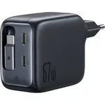 МЕРЕЖЕВИЙ ЗАРЯДНИЙ ПРИСТРІЙ BASEUS ENERCORE CJ11 FAST CHARGER WITH RETRACTABLE CABLE 3C 67W EU, ЧОРНИЙ E0121E00