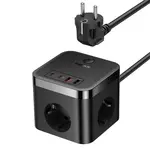 МЕРЕЖЕВИЙ ЗАРЯДНИЙ ПРИСТРІЙ BASEUS POWERCOMBO CUBE POWER STRIP 3AC+2U+2C 30W 1.5M EU, ЧОРНИЙ E00066400117-00