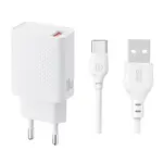 МЕРЕЖЕВИЙ ЗАРЯДНИЙ ПРИСТРІЙ XO L159 (EU) QC18W 1USB-A QUICK CHARGER TYPE-C, БІЛИЙ