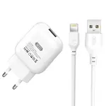 МЕРЕЖЕВИЙ ЗАРЯДНИЙ ПРИСТРІЙ XO L37 EU CHARGER WITH LIGHTNING CABLE, БІЛИЙ
