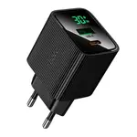 МЕРЕЖЕВИЙ ЗАРЯДНИЙ ПРИСТРІЙ HOCO CS84A EXCELLENT PD30W, QC3.0, CHARGER WITH DIGITAL DISPLAY (EU), ЧОРНИЙ
