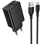 МЕРЕЖЕВИЙ ЗАРЯДНИЙ ПРИСТРІЙ HOCO CS92A LEADER SINGLE PORT QC3.0 CHARGER SET (TYPE-C), (EU), ЧОРНИЙ