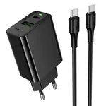 МЕРЕЖЕВИЙ ЗАРЯДНИЙ ПРИСТРІЙ HOCO CS94A LEADER PD20W, QC3.0 CHARGER SET (C TO C), (EU), ЧОРНИЙ