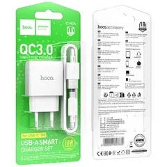 MR1_107214 Зарядний пристрій hoco c106a (кабель usb type-c qc3.0) білий HOCO