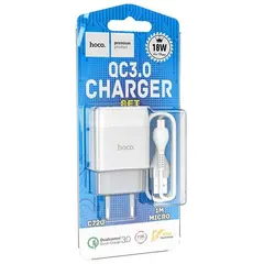 MR1_98171 Зарядний пристрій hoco c72q (кабель micro, 18w, qc3.0) білий HOCO