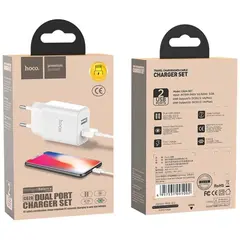 MR1_99766 Зарядний пристрій hoco c106a (кабель usb lightning, 2.1a) білий HOCO