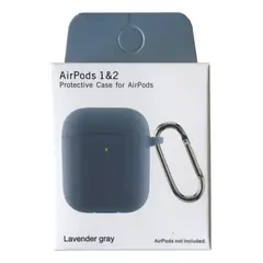 ЧОХОЛ ДЛЯ AIRPODS 1, 2 SILICON SLIM (+ КАРАБИН) NEW BOX LAVANDER, СІРИЙ