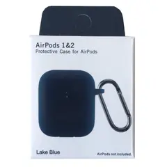 ЧОХОЛ ДЛЯ AIRPODS 1, 2 SILICON SLIM (+ КАРАБИН) NEW BOX LAKE СИНІЙ