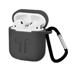 ЧОХОЛ ДЛЯ AIRPODS СИЛІКОНОВИЙ LOGO 2IN1 (+ КАРАБИН) (ТЕХ. ПАК), СІРИЙ