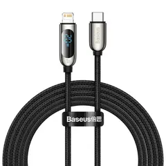 КАБЕЛЬ PD BASEUS DISPLAY FAST CHARGING DATA CABLE TYPE-C TO LIGHTNING 20W 2M, ЧОРНИЙ CATLSK-A01
