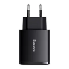 МЕРЕЖЕВИЙ ЗАРЯДНИЙ ПРИСТРІЙ BASEUS COMPACT QUICK CHARGER 2U+C 30W EU, ЧОРНИЙ CCXJ-E01