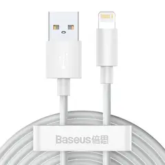 КАБЕЛЬ BASEUS SIMPLE WISDOM DATA CABLE KIT USB-A TO LIGHTNING 2.4A (2ШТ, SET) 1.5M, БІЛИЙ TZCALZJ-02