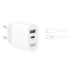 МЕРЕЖЕВИЙ ЗАРЯДНИЙ ПРИСТРІЙ XO L97 A+C DUAL PORT HOME CHARGER WITH TYPE-C CABLE, БІЛИЙ