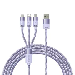 КАБЕЛЬ 3IN1 BASEUS STARSPEED 3IN1 FAST CHARGING DATA CABLE USB-A TO (LIGHTNING, MICRO, TYPE-C) 3.5A 1.2M ПУРПУРОВИЙ CAXS000005