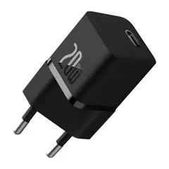 МЕРЕЖЕВИЙ ЗАРЯДНИЙ ПРИСТРІЙ BASEUS GAN5 FAST CHARGER (MINI) 1C 20W EU, ЧОРНИЙ CCGN050101