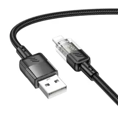 КАБЕЛЬ HOCO U129 SPIRIT TRANSPARENT CHARGING DATA CABLE LIGHTNING 1.2M, ЧОРНИЙ