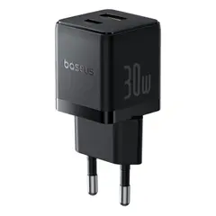 МЕРЕЖЕВИЙ ЗАРЯДНИЙ ПРИСТРІЙ BASEUS PALM TYPE-C+USB 30W, ЧОРНИЙ P1011160A113-00