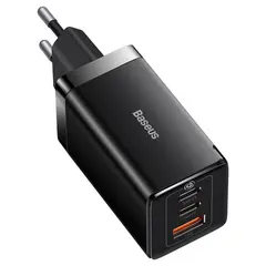 МЕРЕЖЕВИЙ ЗАРЯДНИЙ ПРИСТРІЙ BASEUS GAN5 PRO FAST CHARGER 2C+U 65W EU CABLE TYPE-C TO TYPE-C 1M, ЧОРНИЙ CCGP120201